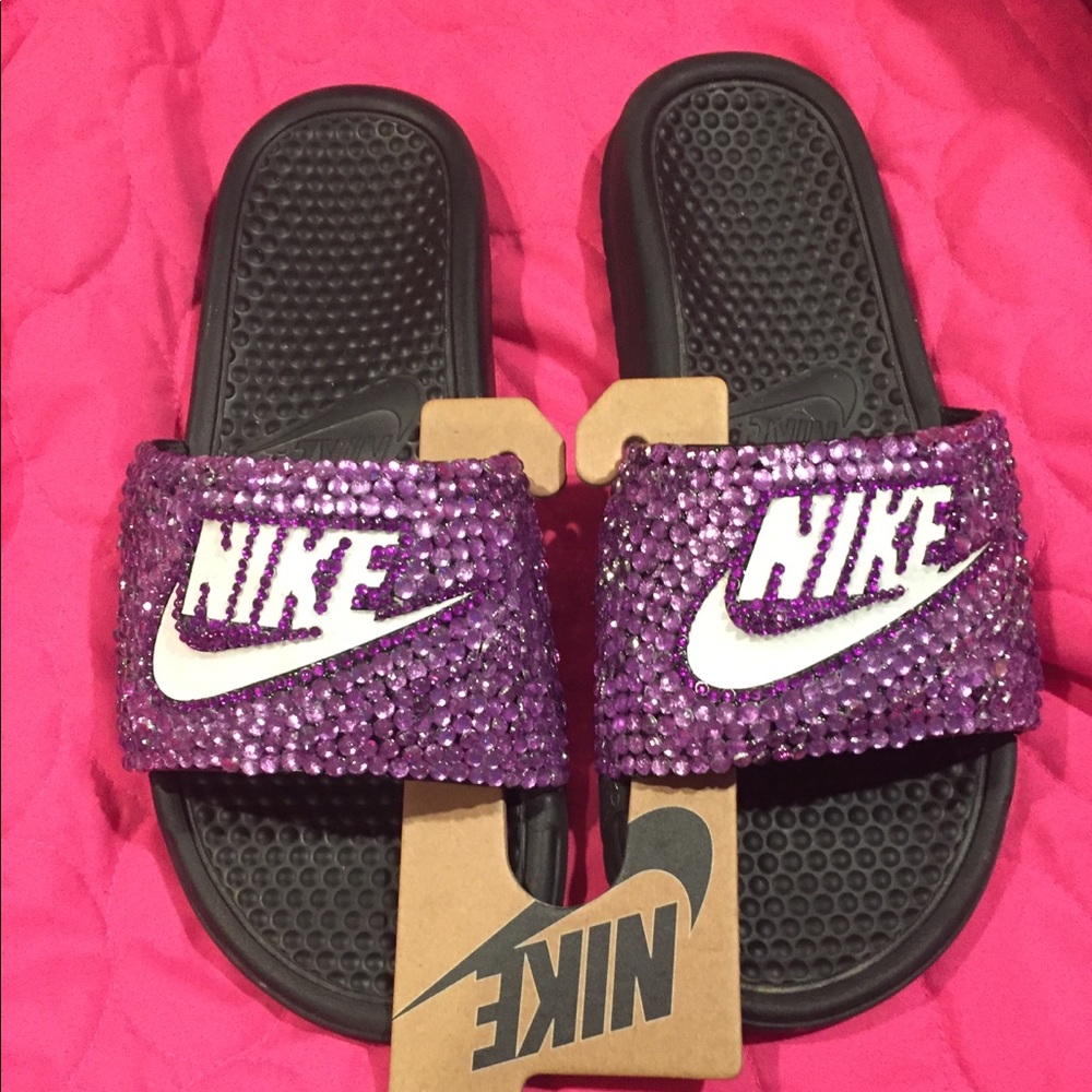 Women’s Nike handmade rhinestone slides size 9